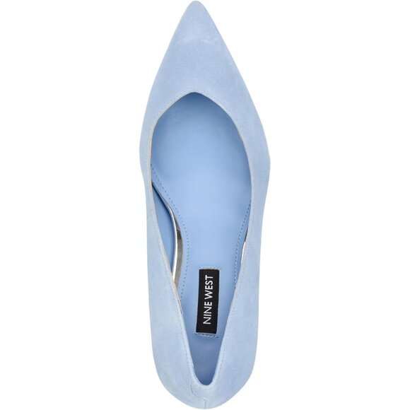 Nine West Womens Blue 420 Leather Closed Pointed Toe Kitten Heels Pumps Shoes - Picture 2 of 6